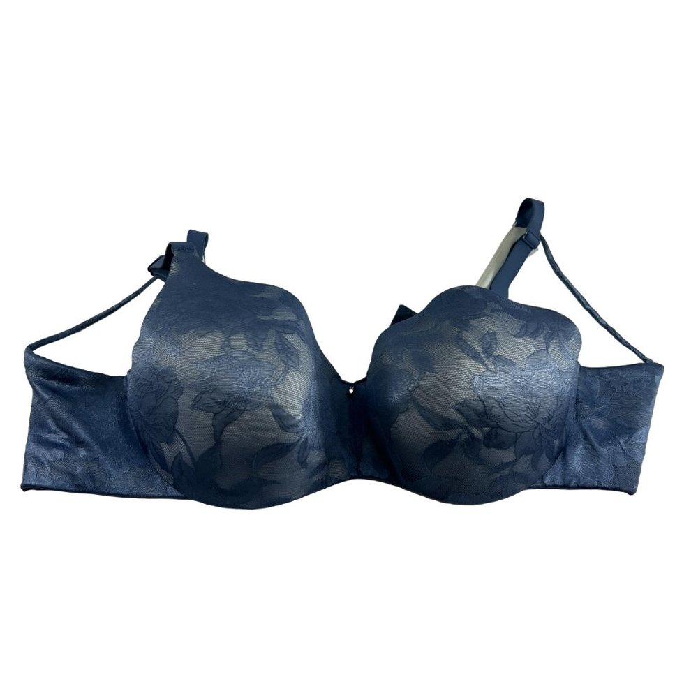 Cacique 46D Lightly Lined Balconette Womens Bra Blue Lace Underwire Lane Bryant